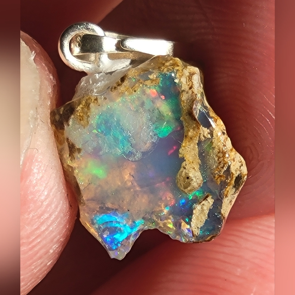 3.80ctw Natural Opal Pendant (Blue Opal) - New - 925 Sterling Silver Stamped